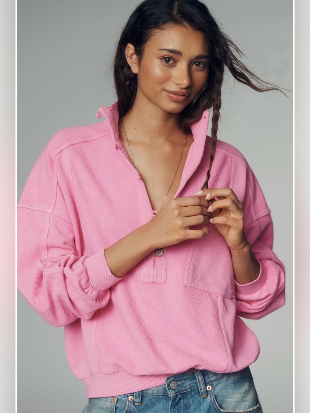 Pilcro 100% Cotton Button-Front Popover Top